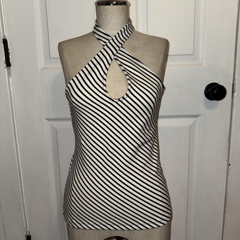 NEW Maeve Anthropologie Twist Front Striped Halter Top S Small